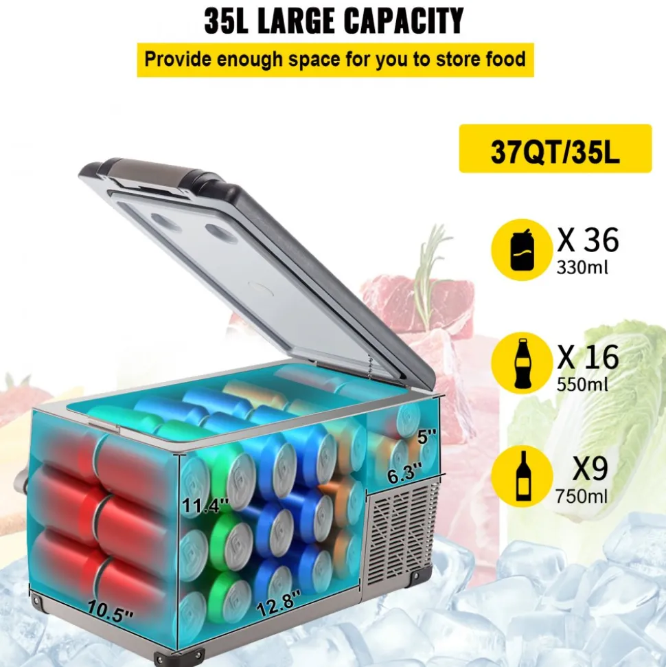 VEVOR Portable Refrigerator 37 Quart(35 Liter),12 Volt Refrigerator App Control(-4℉~68℉), Car Refrigerator Dual Zone with 12/24v DC & 110-240v AC for Camping, Travel, Fishing, Outdoor or Home Use