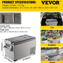 VEVOR Portable Refrigerator 37 Quart(35 Liter),12 Volt Refrigerator App Control(-4℉~68℉), Car Refrigerator Dual Zone with 12/24v DC & 110-240v AC for Camping, Travel, Fishing, Outdoor or Home Use