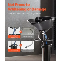 VEVOR Portable Shampoo Bowl, Deep Shampoo Sink with Adjustable Height & Angle, Washing Hair Station Includes Drain Hose, Shower Head and Bucket, Salon Sink for Home & Barber Use, Black