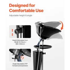 VEVOR Portable Shampoo Bowl, Deep Shampoo Sink with Adjustable Height & Angle, Washing Hair Station Includes Drain Hose, Shower Head and Bucket, Salon Sink for Home & Barber Use, Black