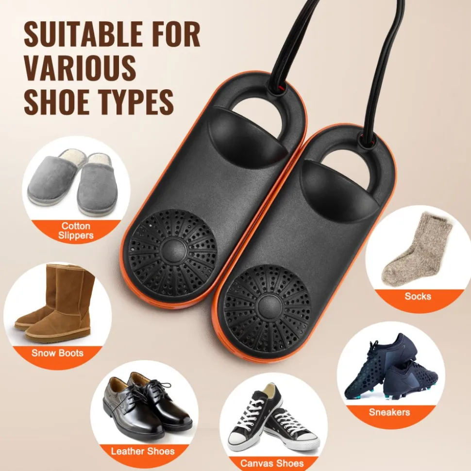 VEVOR Portable Shoe Dryer, Electric Boot Dryer, Deodorized Boot Warmers/Dryer with Quick & Even Drying for Cotton Slippers, Snow Boots, Leather Shoes, Canvas Shoes, Socks, Black & Orange
