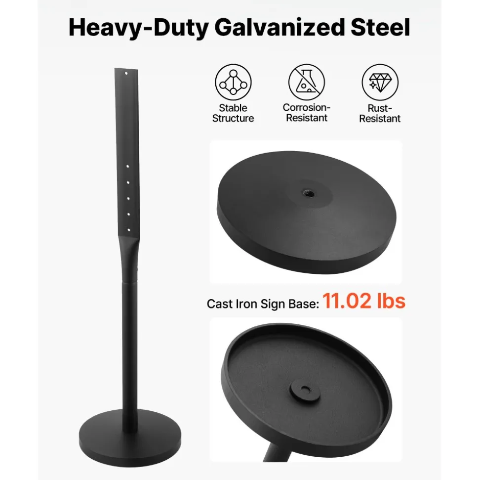 VEVOR Portable Sign Post, 2-Pack, 4 ft Tall, Metal Sign Stands with Heavy Duty Cast Iron Base, Multi-Hole Design for Easy Installation, Wind-Resistant, for Indoor and Outdoor Parking, Warning, Notice
