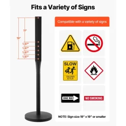 VEVOR Portable Sign Post, 2-Pack, 4 ft Tall, Metal Sign Stands with Heavy Duty Cast Iron Base, Multi-Hole Design for Easy Installation, Wind-Resistant, for Indoor and Outdoor Parking, Warning, Notice