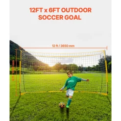 VEVOR Portable Soccer Goal, 12x6 ft Adults Kids Backyard Soccer Net, Large Practice Soccer Net, Steel Fiberglass Structure Training Goal Set, All-Weather Outdoor Soccer Goals with Carry Bag, Yellow