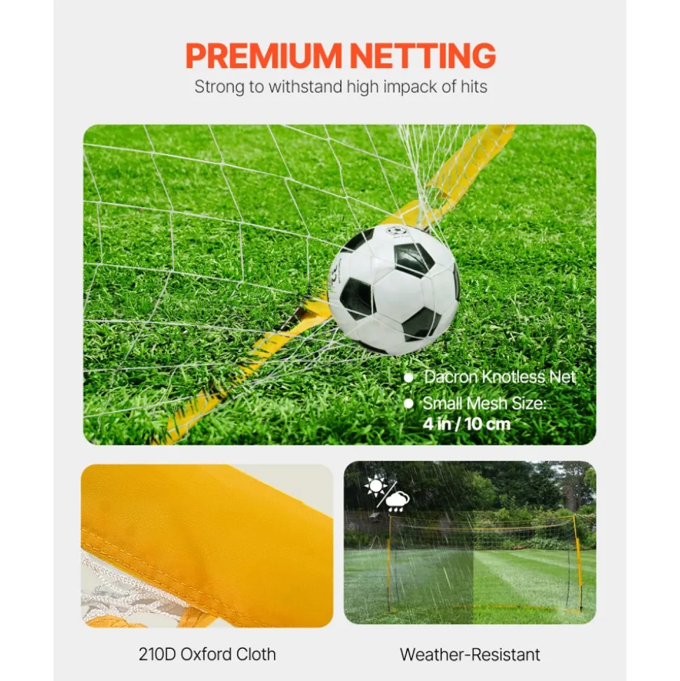 VEVOR Portable Soccer Goal, 12x6 ft Adults Kids Backyard Soccer Net, Large Practice Soccer Net, Steel Fiberglass Structure Training Goal Set, All-Weather Outdoor Soccer Goals with Carry Bag, Yellow
