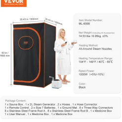 VEVOR Portable Steam Sauna Tent Full Size, 1000W Personal Sauna Blanket Kit for Home Spa, Detoxify & Soothing Heated Body Therapy, Time & Temperature Remote Control With Floor  Mat