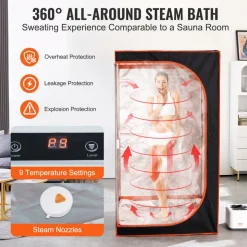 VEVOR Portable Steam Sauna Tent Full Size, 1000W Personal Sauna Blanket Kit for Home Spa, Detoxify & Soothing Heated Body Therapy, Time & Temperature Remote Control With Floor Mat