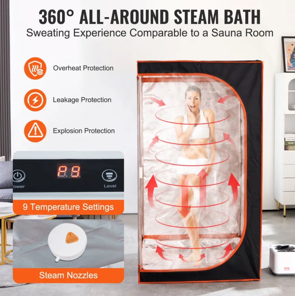 VEVOR Portable Steam Sauna Tent Full Size, 1000W Personal Sauna Blanket Kit for Home Spa, Detoxify & Soothing Heated Body Therapy, Time & Temperature Remote Control With Floor Mat