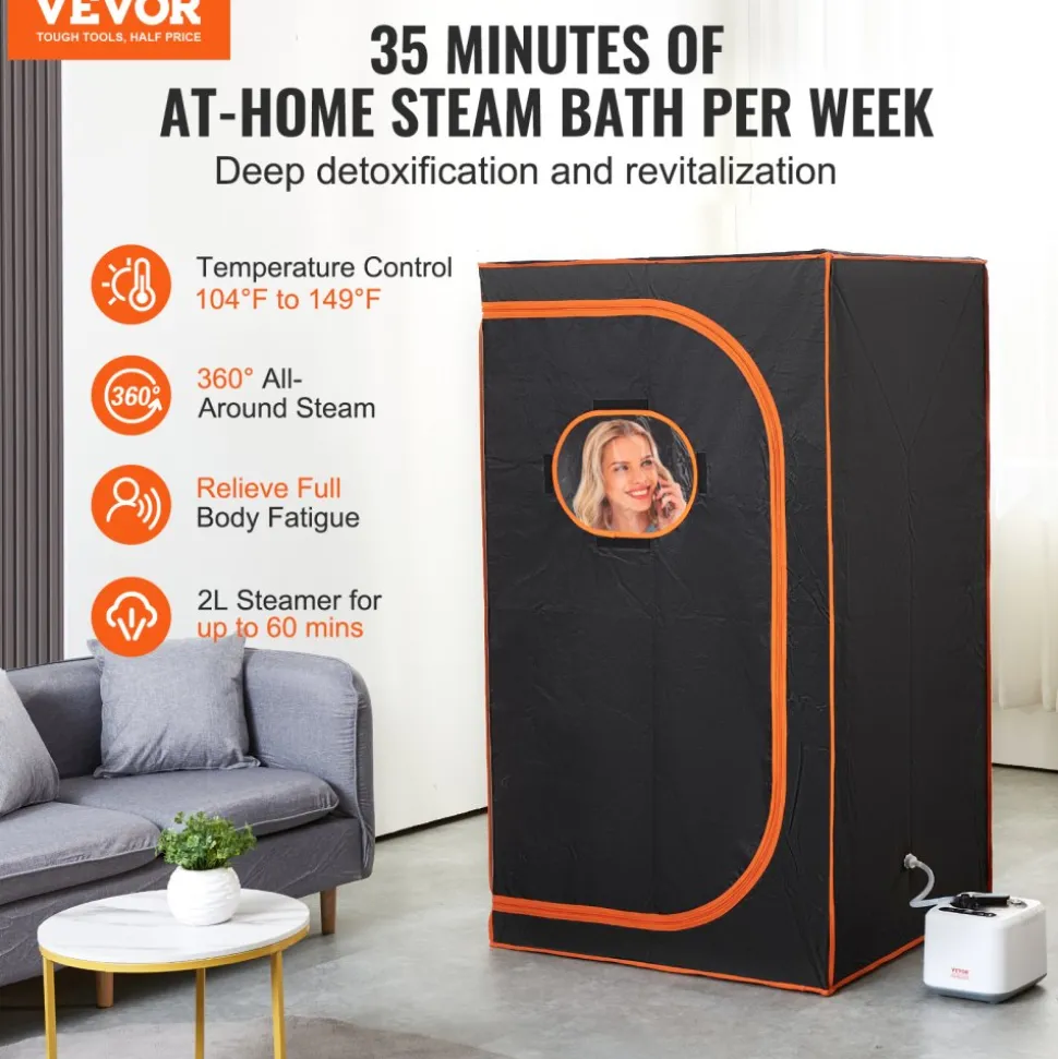 VEVOR Portable Steam Sauna Tent Full Size, 1000W Personal Sauna Blanket Kit for Home Spa, Detoxify & Soothing Heated Body Therapy, Time & Temperature Remote Control With Floor Mat