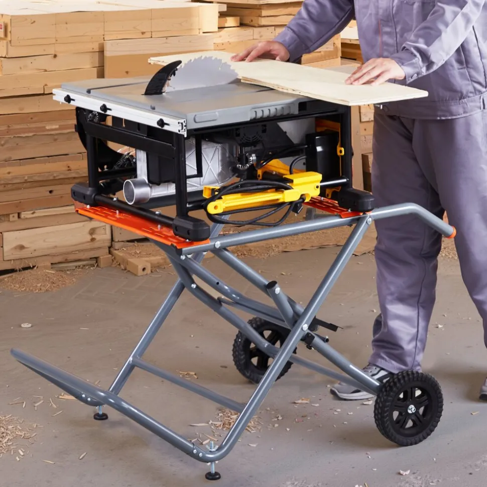 VEVOR Portable Table Saw Stand, 350 lbs Load Capacity, Rolling Foldable Table Saw Table with 8 Inches Rubber Wheels, Heavy Duty Construction, Easy Storage, Universal for Most Brands of Table Saws