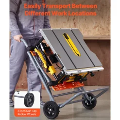 VEVOR Portable Table Saw Stand, 350 lbs Load Capacity, Rolling Foldable Table Saw Table with 8 Inches Rubber Wheels, Heavy Duty Construction, Easy Storage, Universal for Most Brands of Table Saws