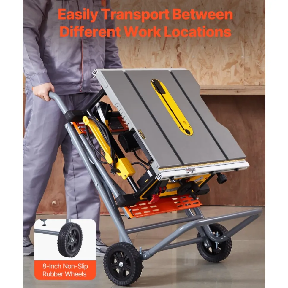 VEVOR Portable Table Saw Stand, 350 lbs Load Capacity, Rolling Foldable Table Saw Table with 8 Inches Rubber Wheels, Heavy Duty Construction, Easy Storage, Universal for Most Brands of Table Saws