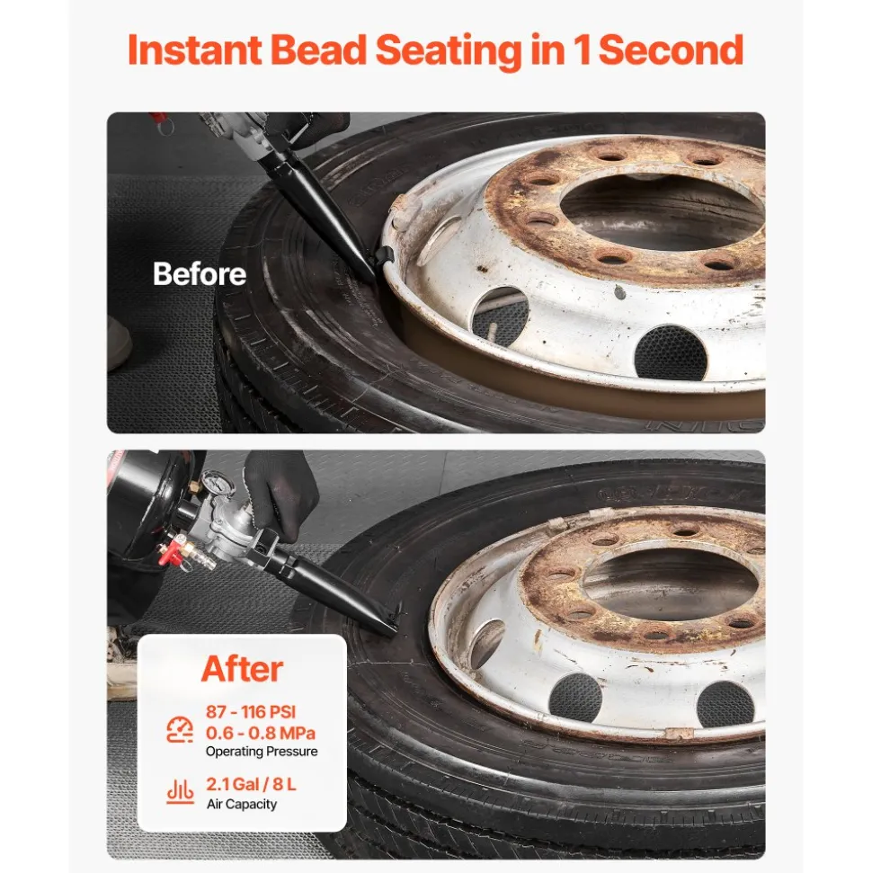 VEVOR Portable Tire Bead Seater, 2.1 Gal / 8 L Air Bead Blaster, Handheld Tire Inflator Tool, 87-116 PSI Operating Pressure, Trigger Seating Inflator for Car, Compact SUV, Light Truck, E-Bike, RV, ATV