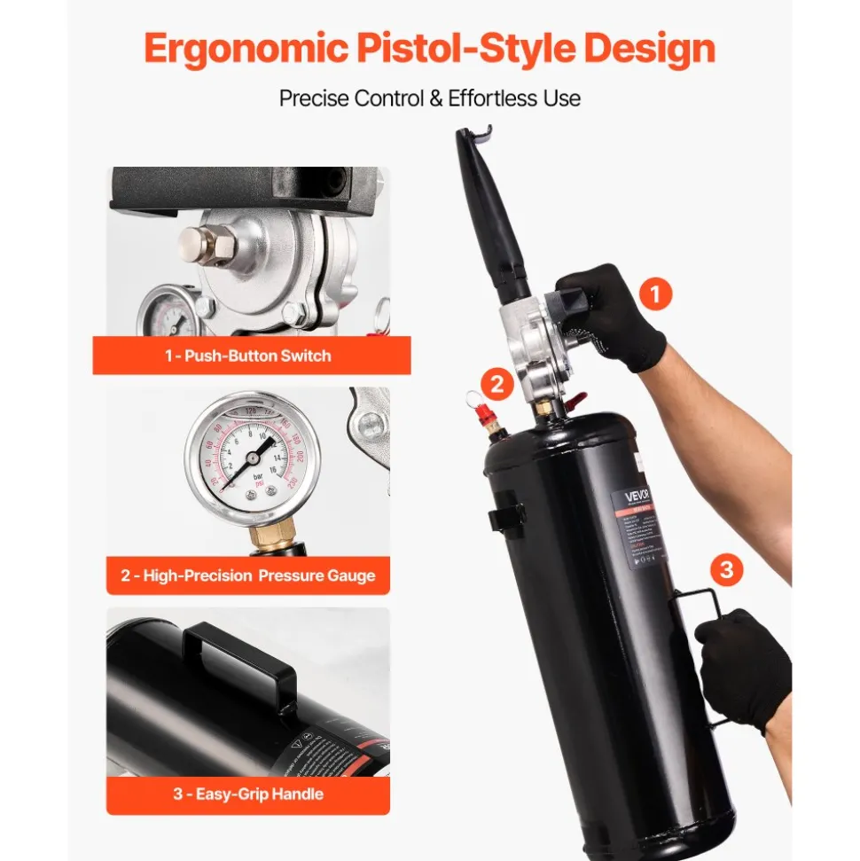 VEVOR Portable Tire Bead Seater, 2.1 Gal / 8 L Air Bead Blaster, Handheld Tire Inflator Tool, 87-116 PSI Operating Pressure, Trigger Seating Inflator for Car, Compact SUV, Light Truck, E-Bike, RV, ATV