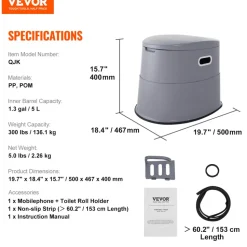VEVOR Portable Toilet for Camping, 350 lbs Weight Capacity, Stainless Steel Foldable Camp Travel Toilet with Soft Seat for Adults, Suitable for Truckers, RV Travel, Camping, Road Trips, Outdoor Use
