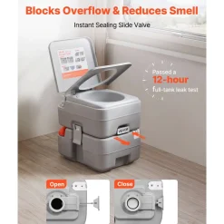 VEVOR Portable Toilet, 5.3 Gallon Detachable Waste Tank, 120 Flushes, Camping Toilet for Adults, Outdoor Travel Potty with Level Indicator, Carry Bag, Suitable for RV Travel, Camping, Hiking, Boating