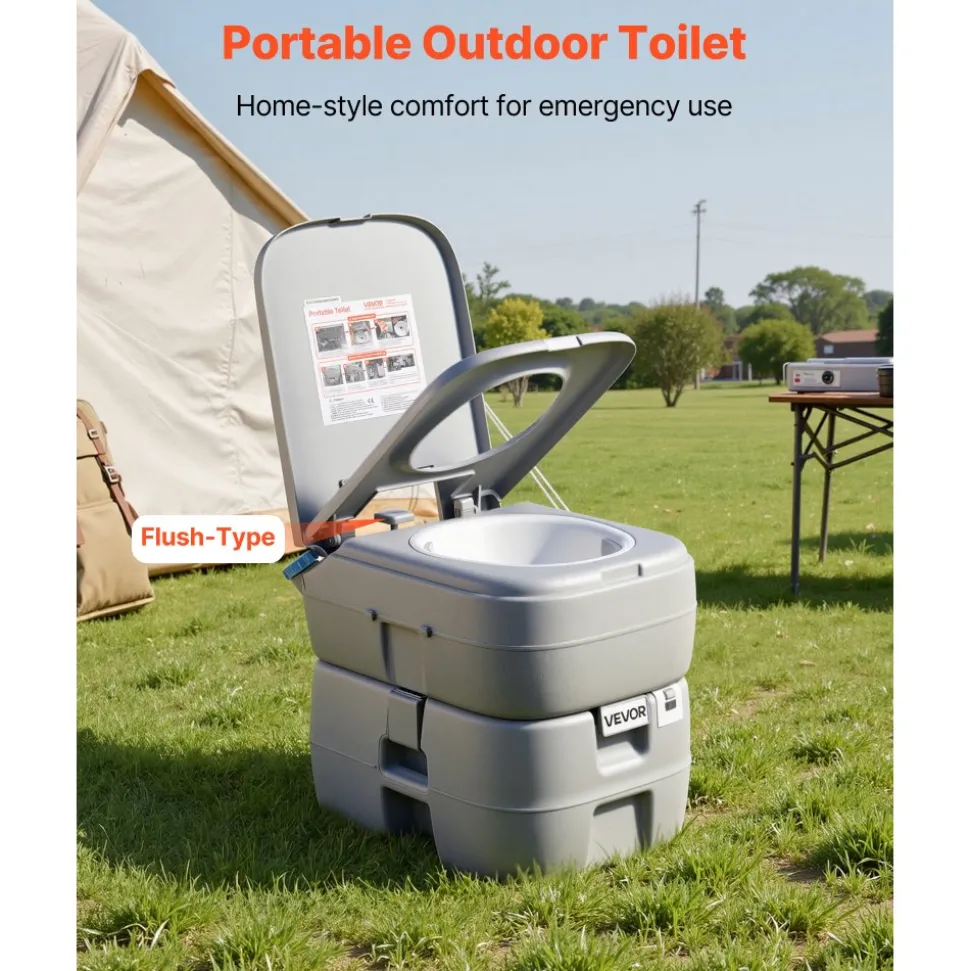 VEVOR Portable Toilet, 7.9 Gallon Detachable Waste Tank, 200 Flushes, Camping Toilet for Adults, Outdoor Travel Potty with Level Indicator, Suitable for RV Travel, Camping, Hiking, Boating and Trips