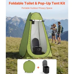 VEVOR Portable Toilet Kit, 330 lbs Load Capacity, Folding Camping Toilet with Pop-Up Privacy Tent, Outdoor Travel Potty for Adults with Carry Bags, Trash Bags, Suitable for RV Travel, Camping, Hiking