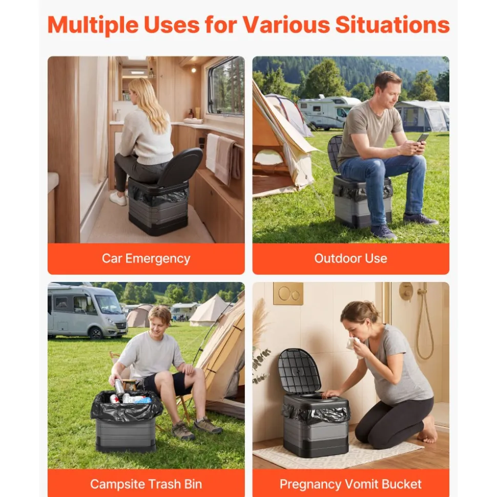 VEVOR Portable Toilet, 330 lbs Load Capacity, Folding Camping Toilet for Adults, Outdoor Travel Potty with Carry Bag, Trash Bags, Suitable for Home Use, RV Travel, Camping, Hiking, Boating, Car, Trips