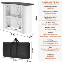 VEVOR Portable Tradeshow Podium Table, 51.18" x 18.31" x 37.4", Display Exhibition Counter Stand Booth Fair with Wall, Foldable Promotion Retail Bar Table Pop Up Podium with Storage Rack, Carrying Bag