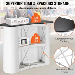 VEVOR Portable Tradeshow Podium Table, 51.18" x 18.31" x 37.4", Display Exhibition Counter Stand Booth Fair with Wall, Foldable Promotion Retail Bar Table Pop Up Podium with Storage Rack, Carrying Bag