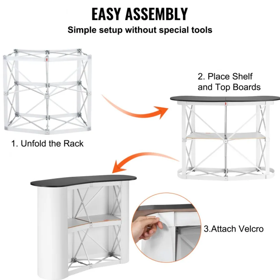 VEVOR Portable Tradeshow Podium Table, 51.18" x 18.31" x 37.4", Display Exhibition Counter Stand Booth Fair with Wall, Foldable Promotion Retail Bar Table Pop Up Podium with Storage Rack, Carrying Bag