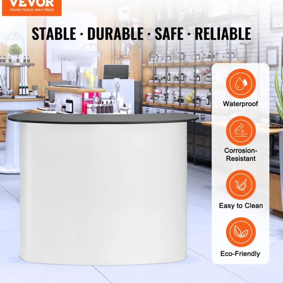 VEVOR Portable Tradeshow Podium Table, 51.18" x 18.31" x 37.4", Display Exhibition Counter Stand Booth Fair with Wall, Foldable Promotion Retail Bar Table Pop Up Podium with Storage Rack, Carrying Bag