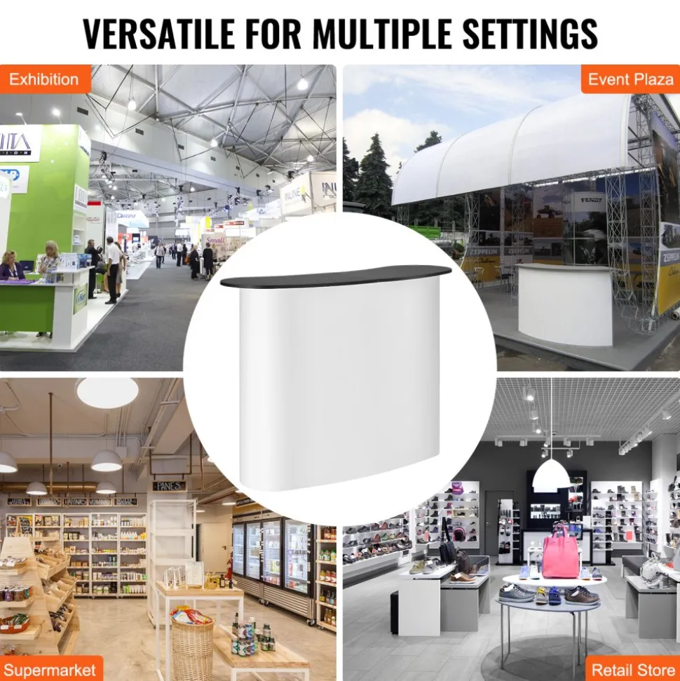VEVOR Portable Tradeshow Podium Table, 51.18" x 18.31" x 37.4", Display Exhibition Counter Stand Booth Fair with Wall, Foldable Promotion Retail Bar Table Pop Up Podium with Storage Rack, Carrying Bag