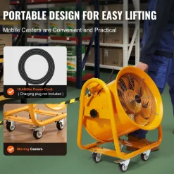 VEVOR Portable Ventilator, 16" Heavy Duty Cylinder Fan, 1100W Strong Shop Exhaust Fan 4240CFM, 16.4ft Power Cord (No charging head), Industrial Utility Blower for Sucking Dust, Smoke Home/Workplace