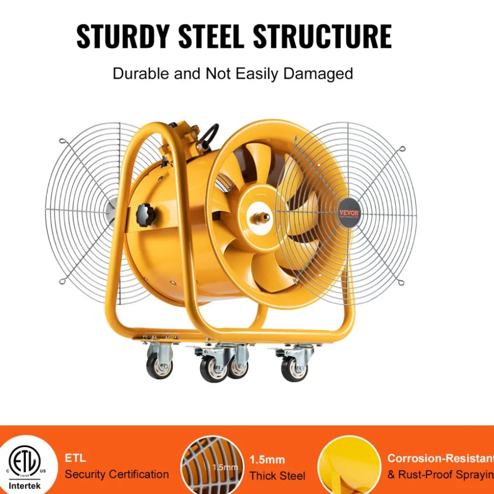 VEVOR Portable Ventilator, 16" Heavy Duty Cylinder Fan, 1100W Strong Shop Exhaust Fan 4240CFM, 16.4ft Power Cord (No charging head), Industrial Utility Blower for Sucking Dust, Smoke Home/Workplace