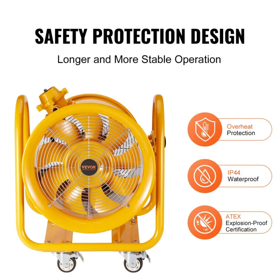 VEVOR Portable Ventilator, 16" Heavy Duty Cylinder Fan, 1100W Strong Shop Exhaust Fan 4240CFM, 16.4ft Power Cord (No charging head), Industrial Utility Blower for Sucking Dust, Smoke Home/Workplace