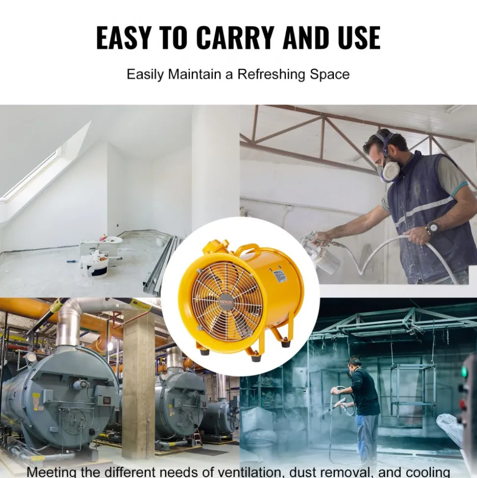 VEVOR Portable Ventilator, 12" Heavy Duty Cylinder Fan, 550W Strong Shop Exhaust Fan 2500CFM, 9.8ft Power Cord (No charging head), Industrial Utility Blower for Sucking Dust, Smoke Home/Workplace