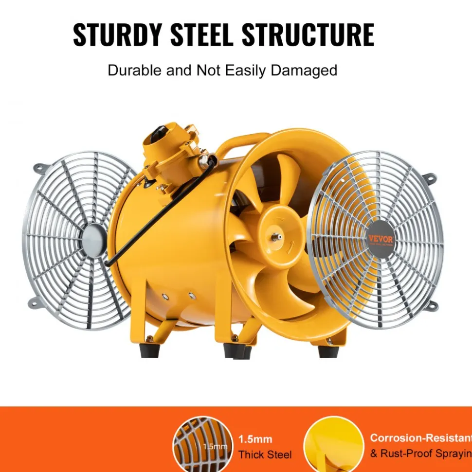 VEVOR Portable Ventilator, 12" Heavy Duty Cylinder Fan, 550W Strong Shop Exhaust Fan 2500CFM, 9.8ft Power Cord (No charging head), Industrial Utility Blower for Sucking Dust, Smoke Home/Workplace