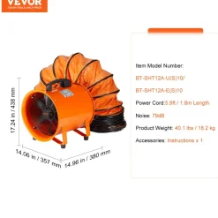 VEVOR Portable Ventilator, 12 inch Heavy Duty Cylinder Fan with 33ft Duct Hose, 585W Strong Shop Exhaust Blower 3198CFM, Industrial Utility Blower for Sucking Dust, Smoke, Smoke Home/Workplace