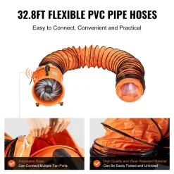 VEVOR Portable Ventilator, 12 inch Heavy Duty Cylinder Fan with 33ft Duct Hose, 585W Strong Shop Exhaust Blower 3198CFM, Industrial Utility Blower for Sucking Dust, Smoke, Smoke Home/Workplace