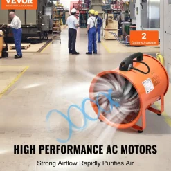 VEVOR Portable Ventilator, 16 inch Heavy Duty Cylinder Fan with 33ft Duct Hose, 1350W Strong Shop Exhaust Blower 5175CFM, Industrial Utility Blower for Sucking Dust, Smoke, Smoke Home/Workplace