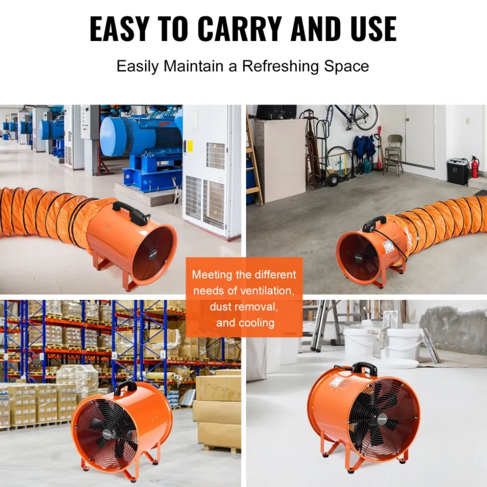 VEVOR Portable Ventilator, 16 inch Heavy Duty Cylinder Fan with 33ft Duct Hose, 1350W Strong Shop Exhaust Blower 5175CFM, Industrial Utility Blower for Sucking Dust, Smoke, Smoke Home/Workplace