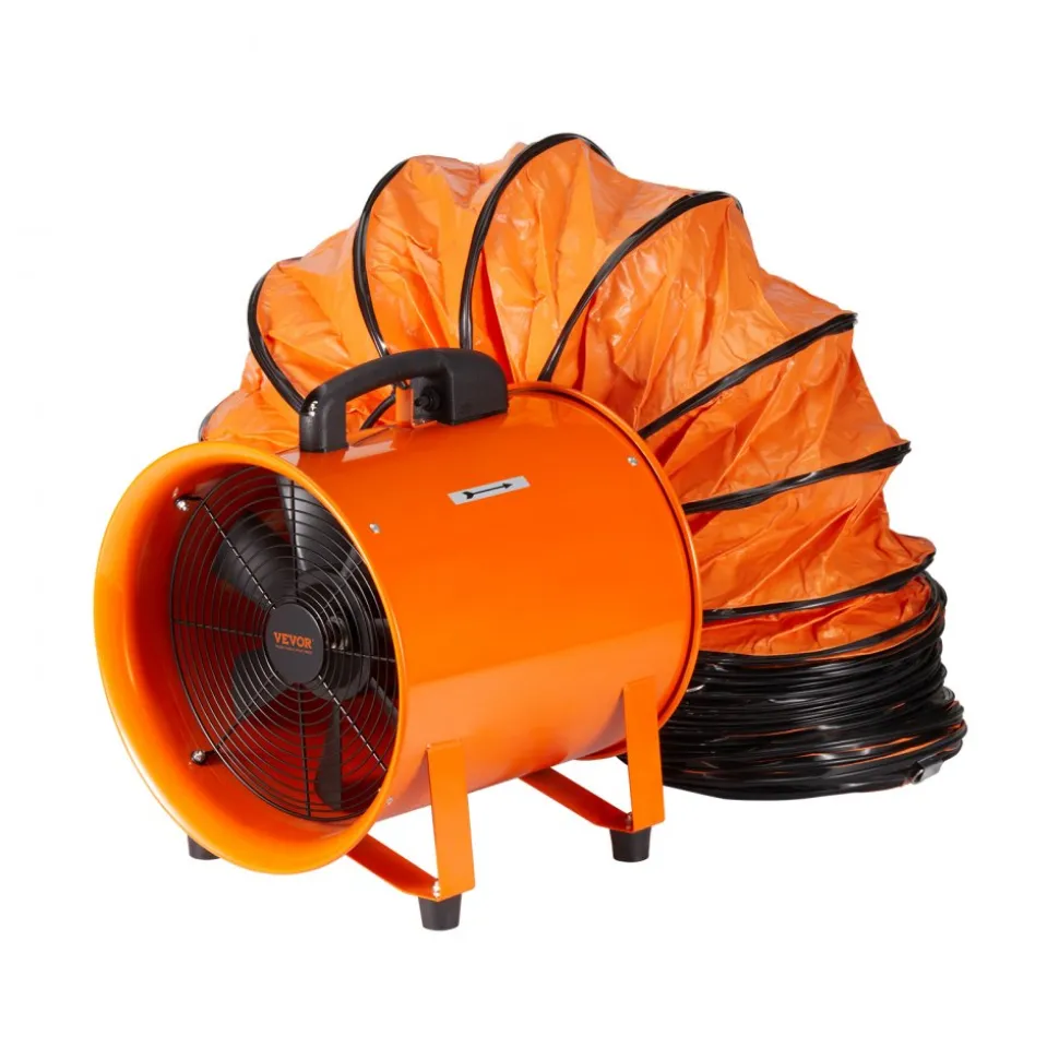 VEVOR Portable Ventilator, 8 inch Heavy Duty Cylinder Fan with 33ft Duct Hose, 195W Strong Shop Exhaust Blower 1070CFM, Industrial Utility Blower for Sucking Dust, Smoke, Smoke Home/Workplace