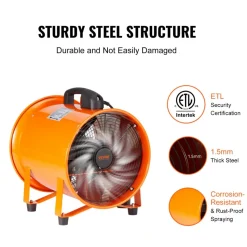 VEVOR Portable Ventilator, 10 inch Heavy Duty Cylinder Fan with 16.4ft Duct Hose, 380W Strong Shop Exhaust Blower 1893FM, Industrial Utility Blower for Sucking Dust, Smoke, Smoke Home/Workplace