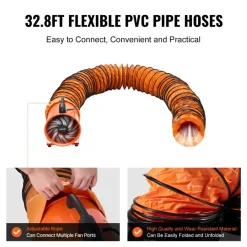 VEVOR Portable Ventilator, 12 inch Heavy Duty Cylinder Fan with 33ft Duct Hose, 560W Strong Shop Exhaust Blower 2894CFM, Industrial Utility Blower for Sucking Dust, Smoke, Smoke Home/Workplace