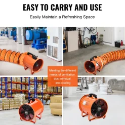 VEVOR Portable Ventilator, 12 inch Heavy Duty Cylinder Fan with 33ft Duct Hose, 560W Strong Shop Exhaust Blower 2894CFM, Industrial Utility Blower for Sucking Dust, Smoke, Smoke Home/Workplace