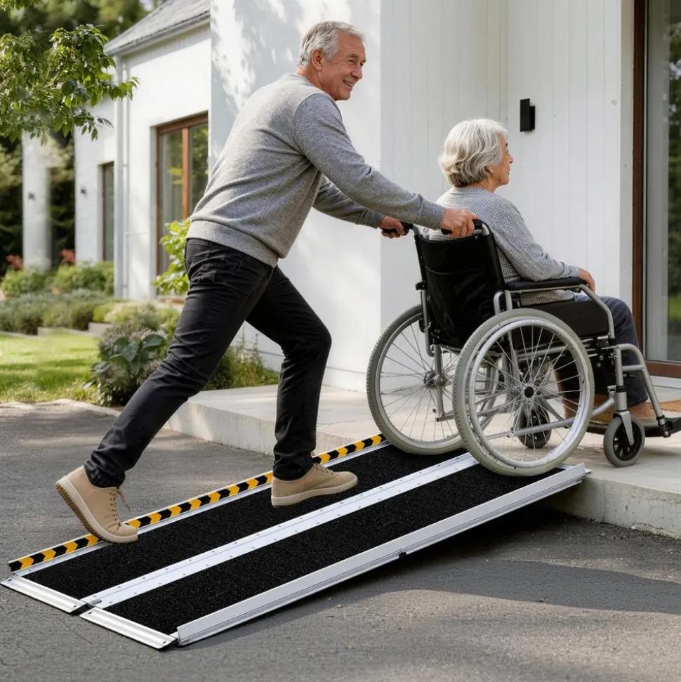 VEVOR Portable Wheelchair Ramp, 5FT, Non-Slip Aluminum Folding Handicap Ramp for Wheelchair, 800 lbs Capacity, Door Threshold Ramps for Home Steps, Stairs, Entry, Threshold, Doorways, Scooter, Curbs