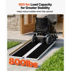 VEVOR Portable Wheelchair Ramp, 5FT, Non-Slip Aluminum Folding Handicap Ramp for Wheelchair, 800 lbs Capacity, Door Threshold Ramps for Home Steps, Stairs, Entry, Threshold, Doorways, Scooter, Curbs
