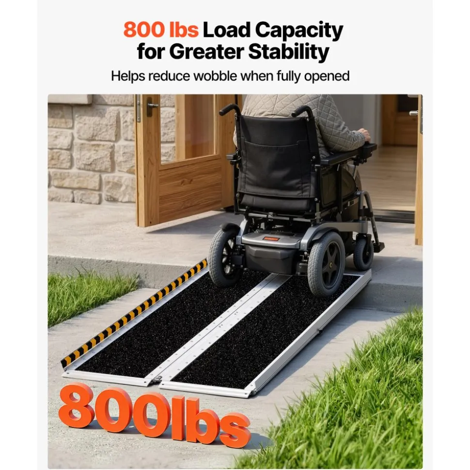 VEVOR Portable Wheelchair Ramp, 5FT, Non-Slip Aluminum Folding Handicap Ramp for Wheelchair, 800 lbs Capacity, Door Threshold Ramps for Home Steps, Stairs, Entry, Threshold, Doorways, Scooter, Curbs