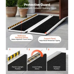 VEVOR Portable Wheelchair Ramp, 5FT, Non-Slip Aluminum Folding Handicap Ramp for Wheelchair, 800 lbs Capacity, Door Threshold Ramps for Home Steps, Stairs, Entry, Threshold, Doorways, Scooter, Curbs