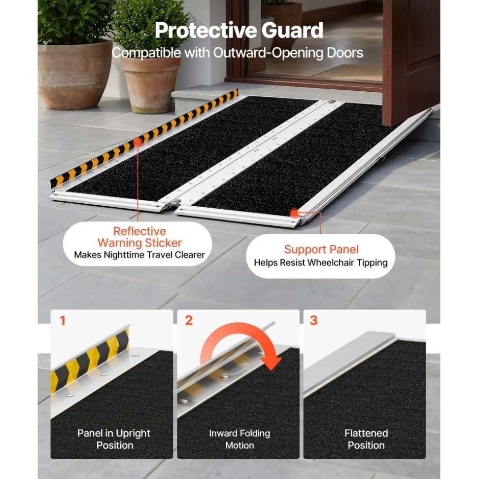 VEVOR Portable Wheelchair Ramp, 5FT, Non-Slip Aluminum Folding Handicap Ramp for Wheelchair, 800 lbs Capacity, Door Threshold Ramps for Home Steps, Stairs, Entry, Threshold, Doorways, Scooter, Curbs