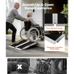 VEVOR Portable Wheelchair Ramp, 2FT, Non-Slip Aluminum Folding Handicap Ramp for Wheelchair, 800 lbs Capacity, Door Threshold Ramps for Home Steps, Stairs, Entry, Threshold, Doorways, Scooter, Curbs