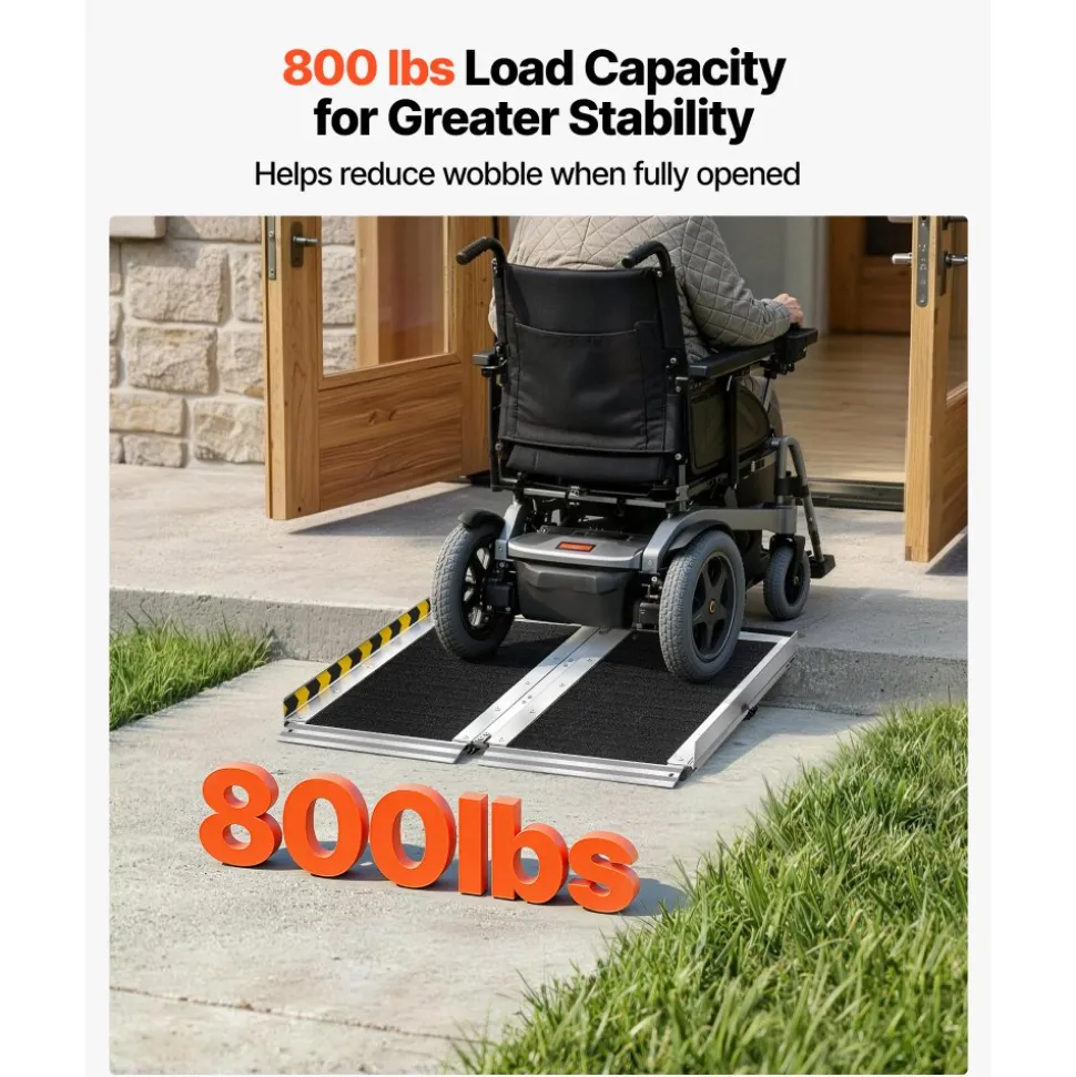 VEVOR Portable Wheelchair Ramp, 2FT, Non-Slip Aluminum Folding Handicap Ramp for Wheelchair, 800 lbs Capacity, Door Threshold Ramps for Home Steps, Stairs, Entry, Threshold, Doorways, Scooter, Curbs