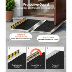 VEVOR Portable Wheelchair Ramp, 2FT, Non-Slip Aluminum Folding Handicap Ramp for Wheelchair, 800 lbs Capacity, Door Threshold Ramps for Home Steps, Stairs, Entry, Threshold, Doorways, Scooter, Curbs