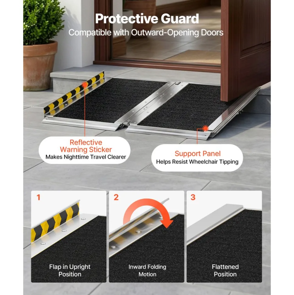 VEVOR Portable Wheelchair Ramp, 2FT, Non-Slip Aluminum Folding Handicap Ramp for Wheelchair, 800 lbs Capacity, Door Threshold Ramps for Home Steps, Stairs, Entry, Threshold, Doorways, Scooter, Curbs